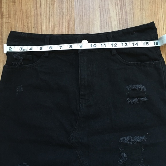 High Waisted Distressed Denim Skirt - Picture 6 of 8